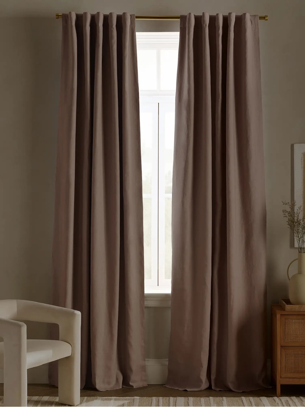 NWT QUINCE Set 2 48x108 European Linen True Blackout Curtains Rose Quartz 9099